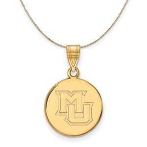 14k Yellow Gold Marquette U Medium Disc Necklace - 22 Inch